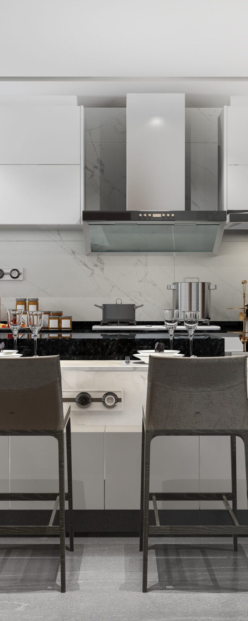 3d rendering white minimal kitchen with wood decoration