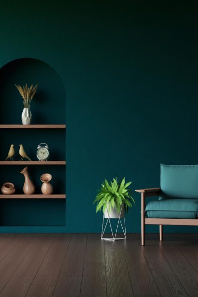 armchair green living room with copy space